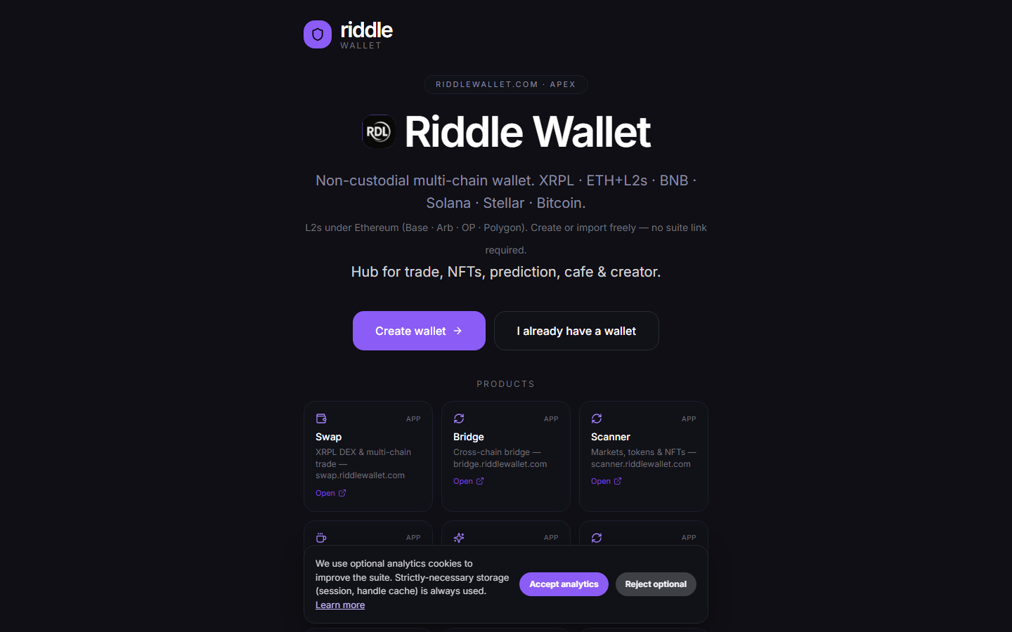 Live production screenshot of Riddle Wallet